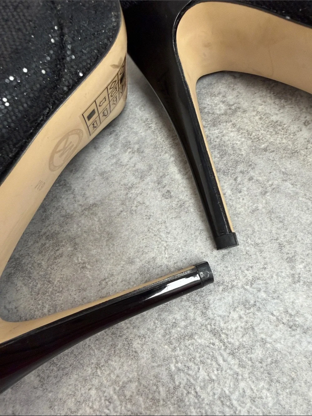 Michael Kors Black Sequin Peep-Toe Stiletto Heels sz 6